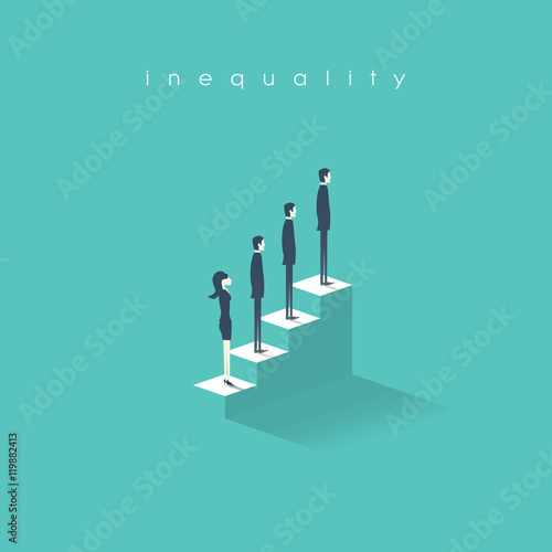 Inequality concept vector illustration man versus woman in business. Difference and discrimination in professional work life, career promotion.