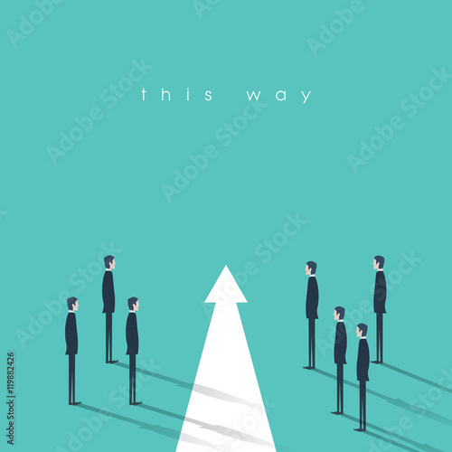Teamwork and leadership business concept vector illustration. Symbol of decisiveness, right decision, planning, strategy   direction.