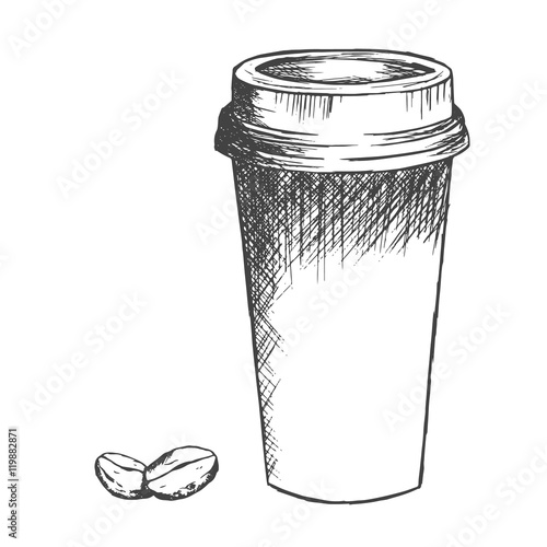 Take away coffee cup and beans sketch