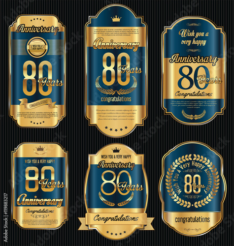 Anniversary golden retro vintage labels collection 80 years