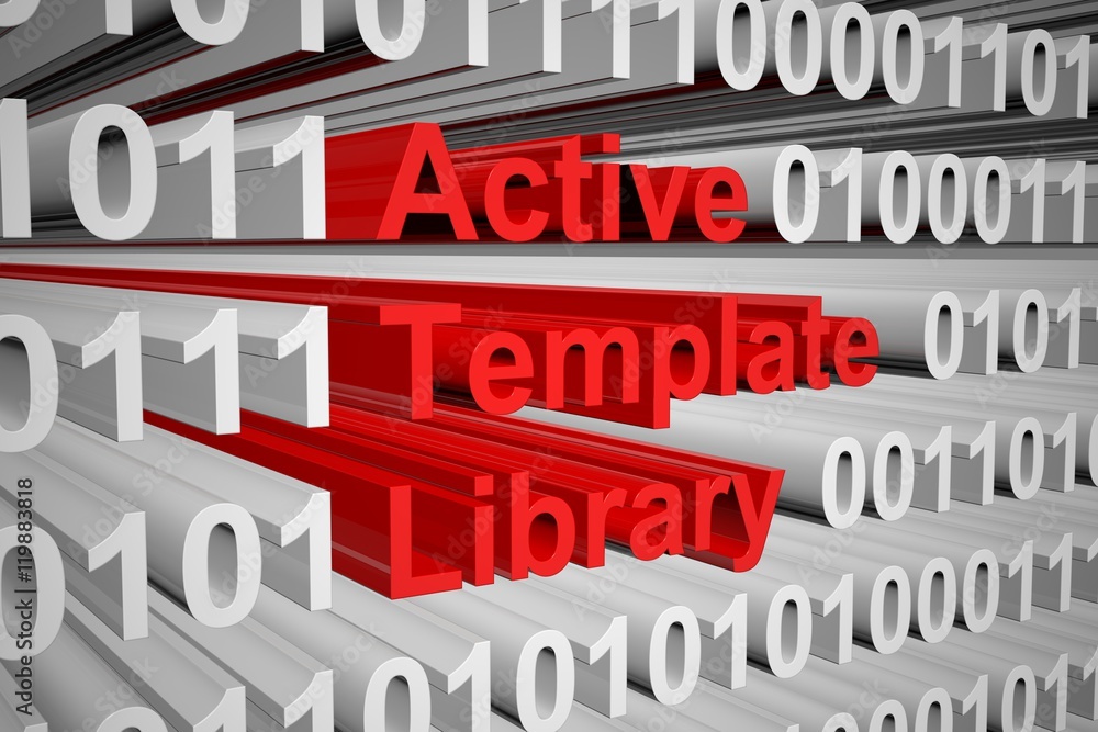 Active Template Library in the form of binary code, 3D illustration