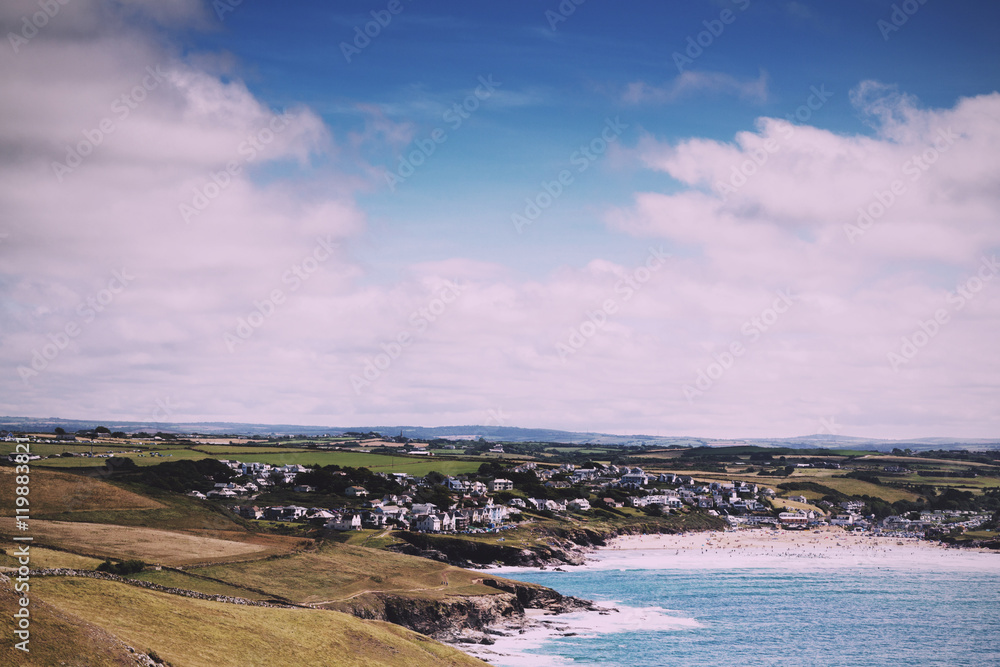 View from the costal path near Polzeath Vintage Retro Filter.