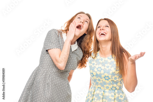 emotional portrait of girlfriends on a white background