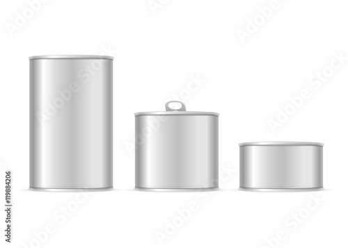 Set of Metallic Tin Cans. Vector