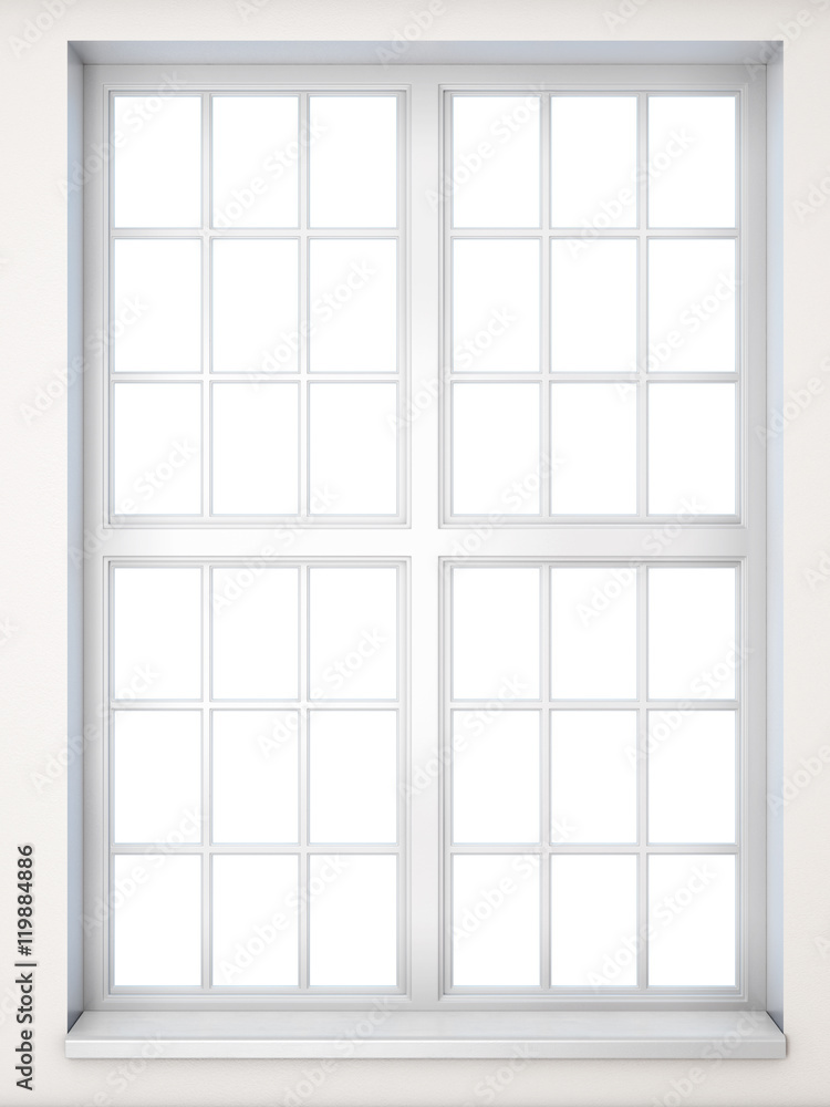 Window in a classical style close-up. Front view. 3D illustratio Window in a classical style close-up. Front view. 3D illustratio
