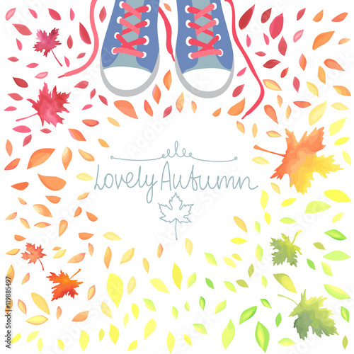 Autumn illustration with motley leaves and boots.