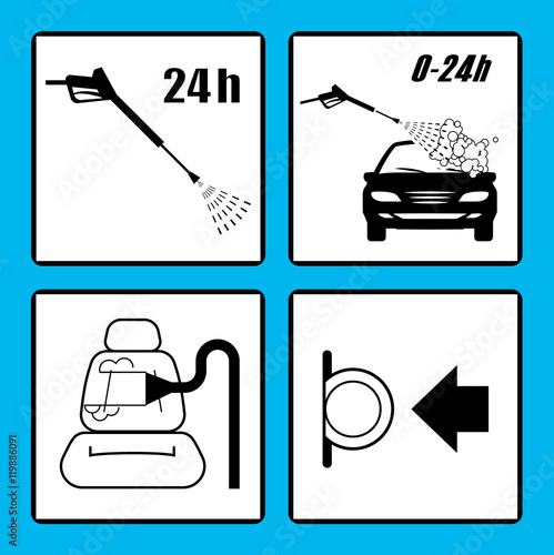 Set of car washing icons. 
Self service car wash instructions. Automatic car wash facilities.

