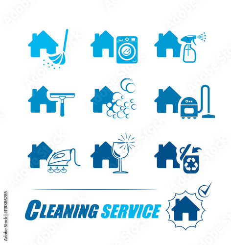 Set of icons for cleaning service. 
Pictogram vector illustration. All housework professional assistance.
