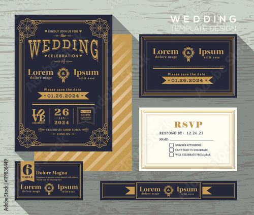 vintage typography wedding invitation frame set Template