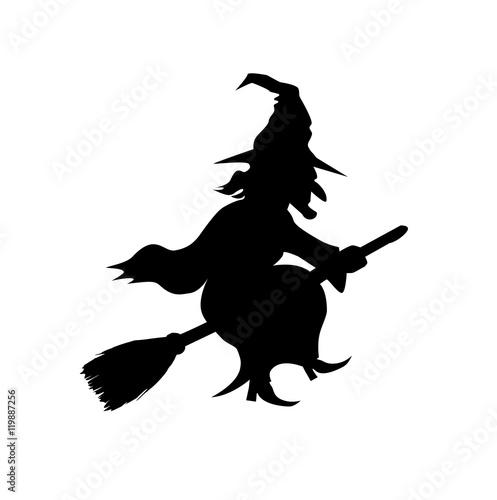 Witch Flying on Broomstick Vector Template