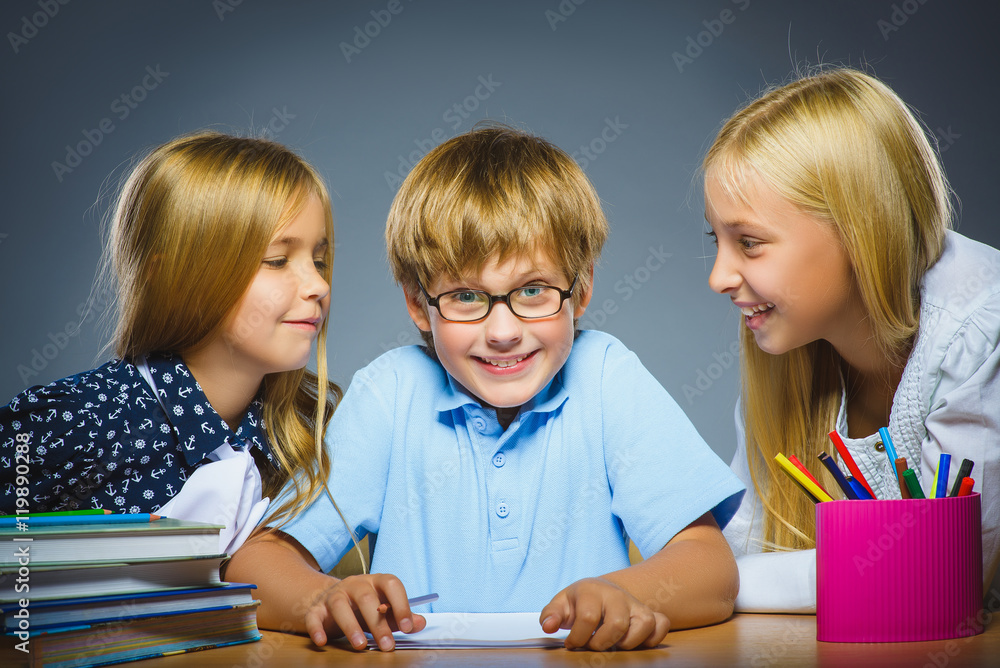 school Communication concept. girls talking to boy school Communication concept. girls talking to boy