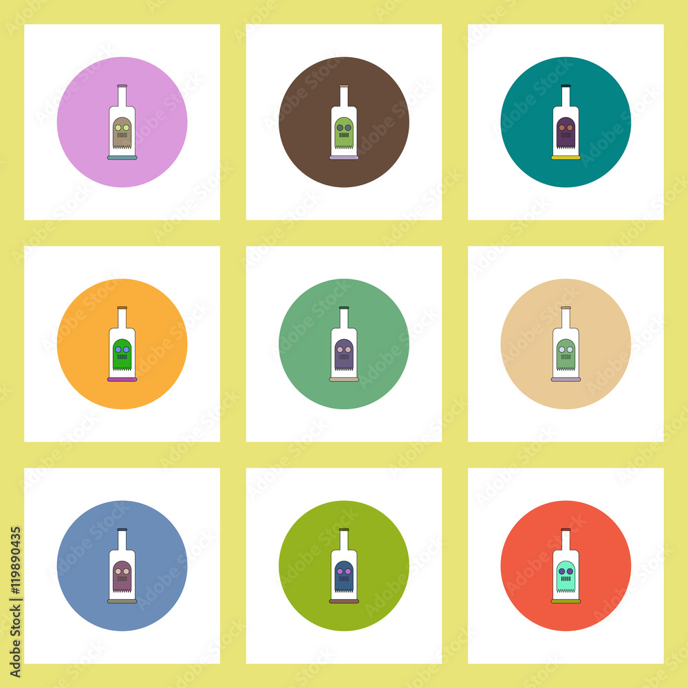 flat icons Halloween set of bottle with ghost concept on colorful circles flat icons Halloween set of bottle with ghost concept on colorful circles