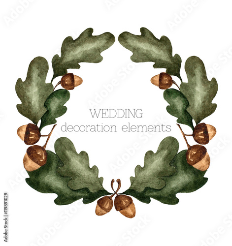Watercolor vector oak leaves wreath