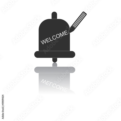 Back to School and Education vector flat icon in black and white style bell and pencil