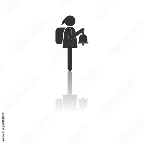 Back to School and Education vector flat icon in black and white style schoolgirl with bell