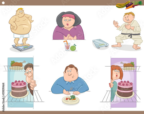 people on diet cartoon set