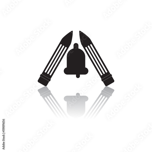 Back to School and Education vector flat icon in black and white style bell and pencils