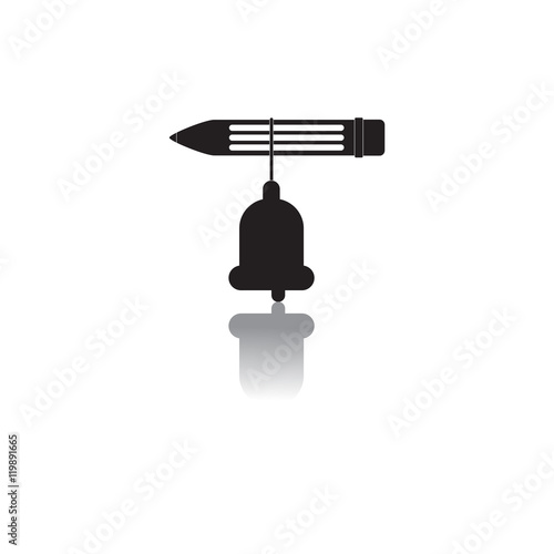 Back to School and Education vector flat icon in black and white style bell and pencil