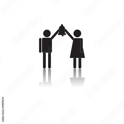 Back to School and Education vector flat icon in black and white style pupils with bell