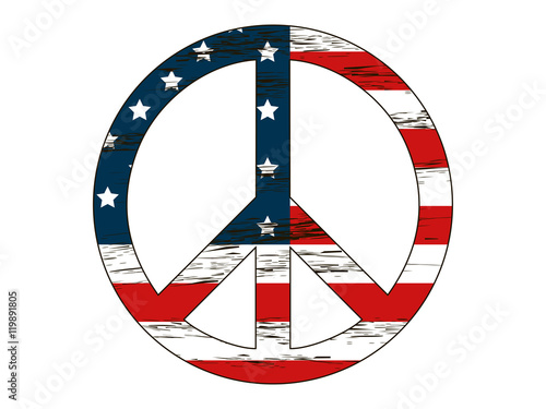 Peace symbol with the colors of the American flag and stars. Isolation on a white background. Elements grunge style. Vector illustration.