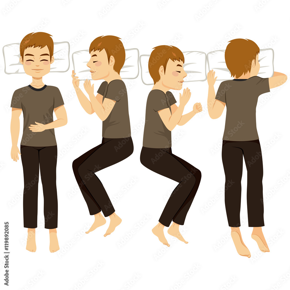 Illustration set of man in four different sleeping poses