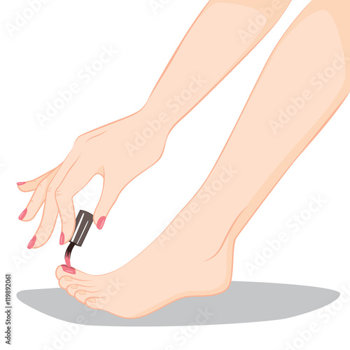 Close up illustration of pedicure nail painting in process