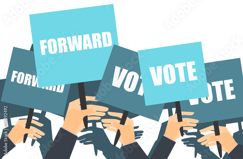 Rally support for the election of the candidate. Election campaign. voters support, people with placards. Vector illustration.