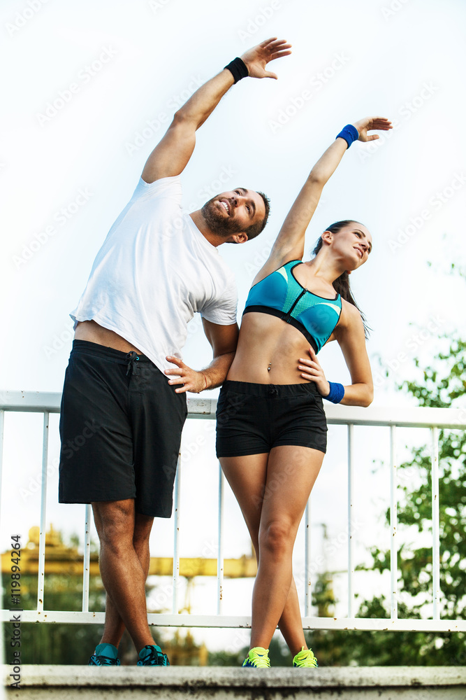 Happy Couple Exercising Outdoors Happy Couple Exercising Outdoors