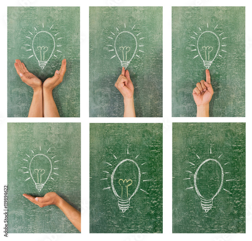 Set of Ideas Light Bulb Concept Work on Blackboard photo