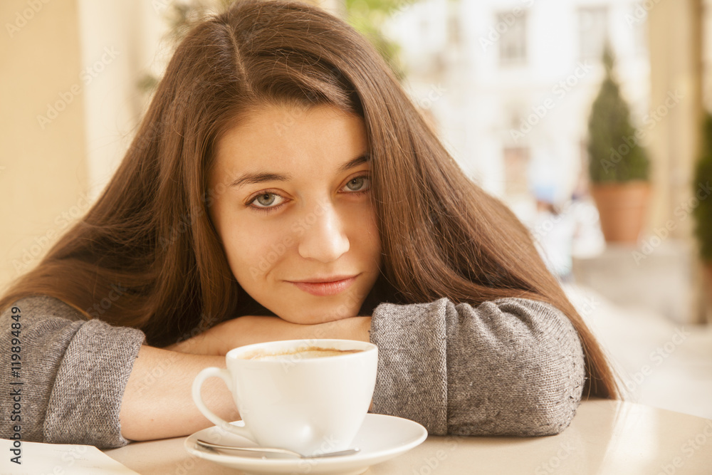 custom made wallpaper toronto digitalCoffee. Beautiful Girl Drinking Coffee in Cafe. Beauty Model Wom