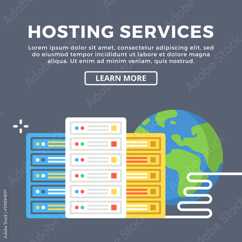 Hosting services, web server, internet provider, data center concepts. Modern graphic design elements. Flat design vector illustration
