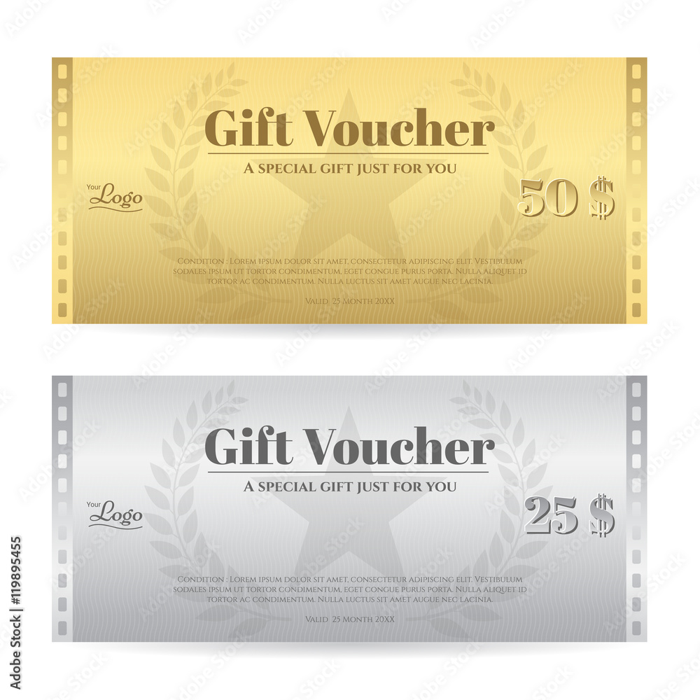 Elegance gift voucher or gift card in gold and silver color