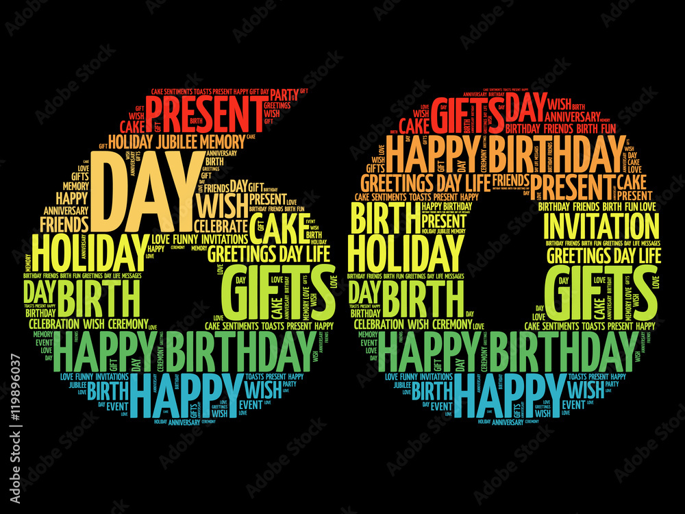 Happy 60th birthday word cloud collage concept Stock Vector | Adobe Stock