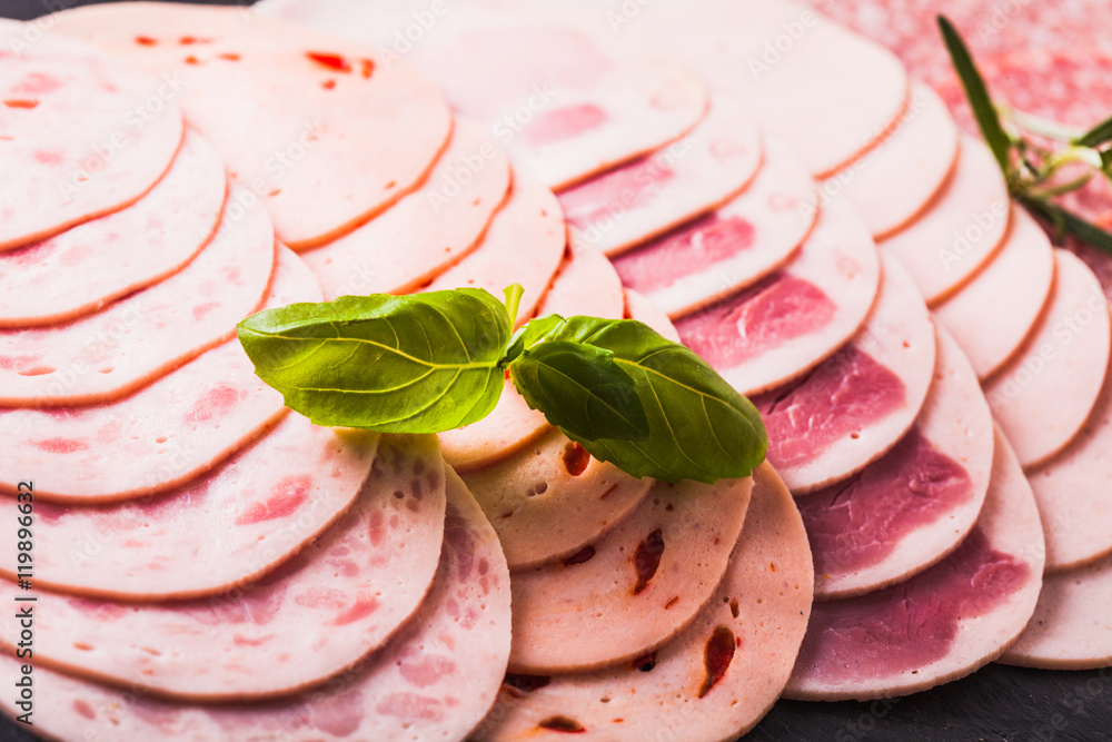 Variety of processed cold meat products