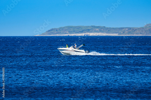 Motor boat in blue Adriatic sea, Croatia
