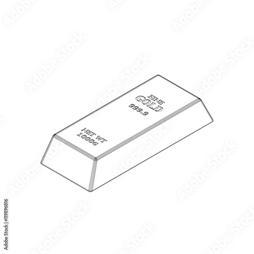Gold bar.3d isometric style.Vector outline illustration.