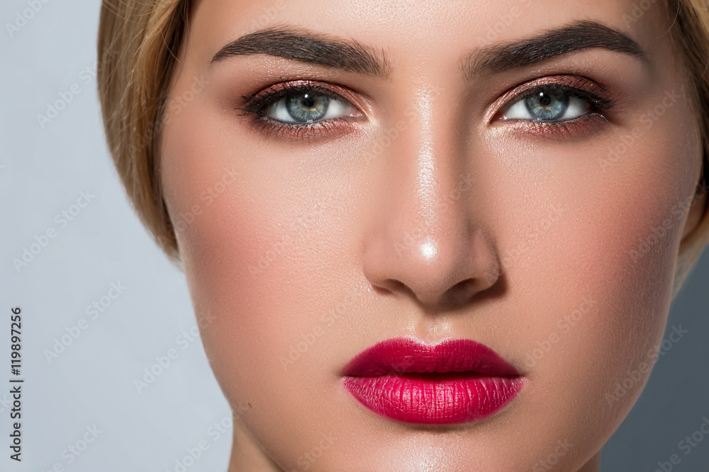 Beautiful blonde girl with red lips Beautiful blonde girl with red lips