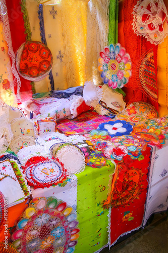 Display of nanduti at the street market in Asuncion, Paraguay