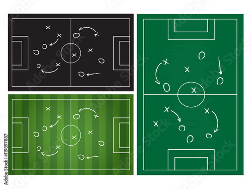 Football or soccer game strategy plan isolated on blackboard texture