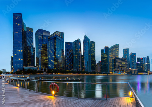 Canvas Print skyline building of Singapore in twilight time