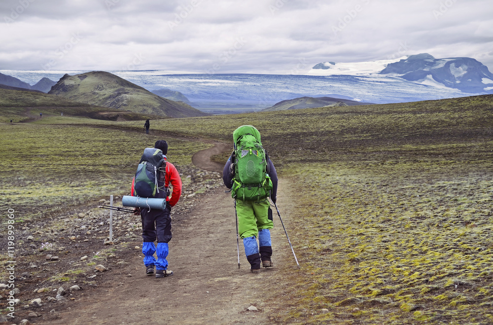 Group of hikers in the mountains , Iceland