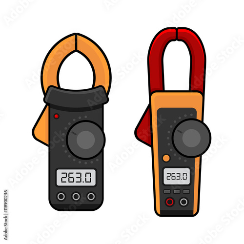 Digital Current Clamp Meter. Electrician power tools. Vector