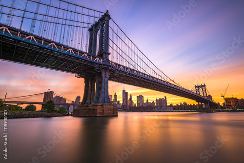 Manhattan Bridge Sunset in New York City.