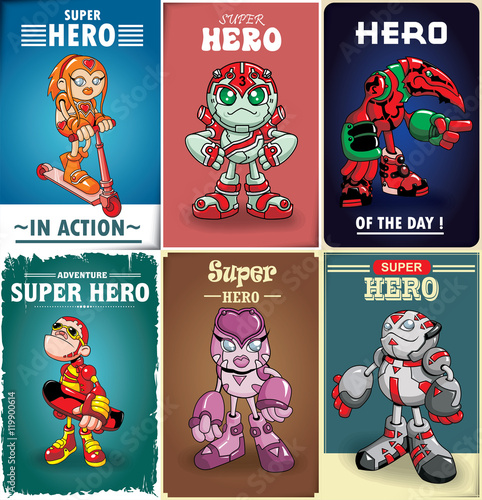 Vintage Super hero poster design with vector super hero character. 