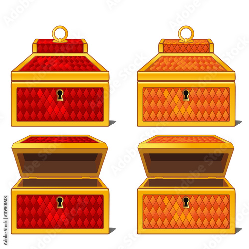 Red and orange magic chests, open and close