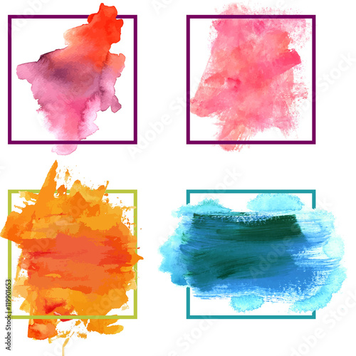 Set of vector watercolor textures; abstract frames 