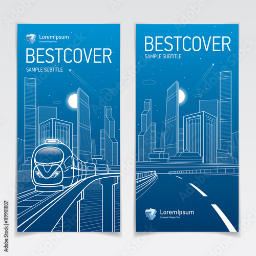 Covers booklet business architecture and transport, modern design, blue and white, logo company, vector template design