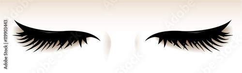 Closed eyes with big lashes. Isolated illustration. Vector.