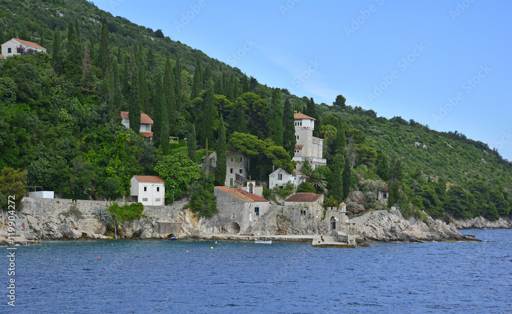 The historic tiny harbour of Trsteno in Dubrovnik–Neretva County on the Croatian coast.

