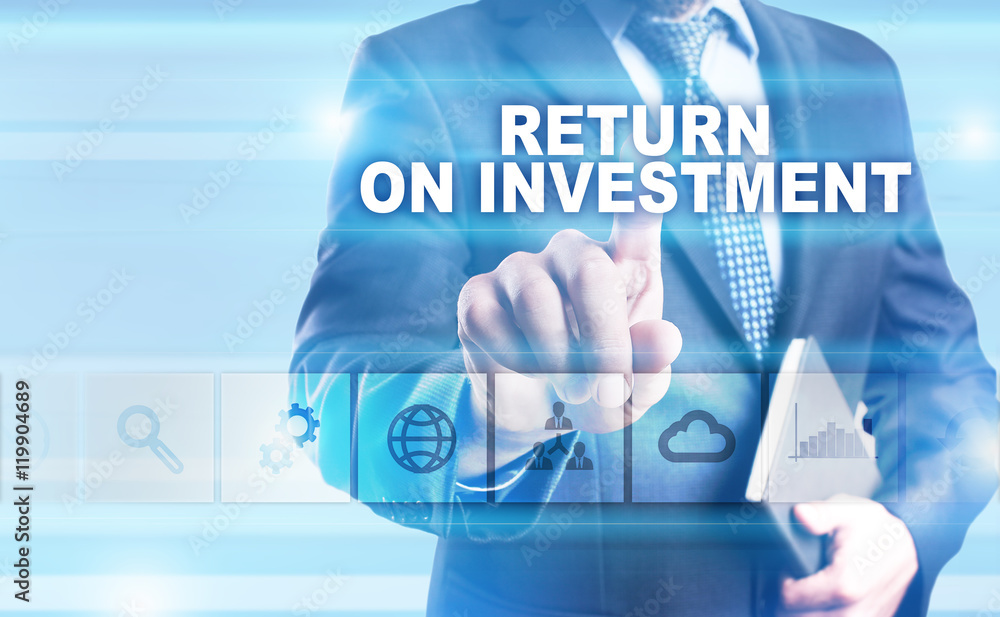Businessman is pressing button on touch screen interface and selecting Businessman is pressing button on touch screen interface and selecting